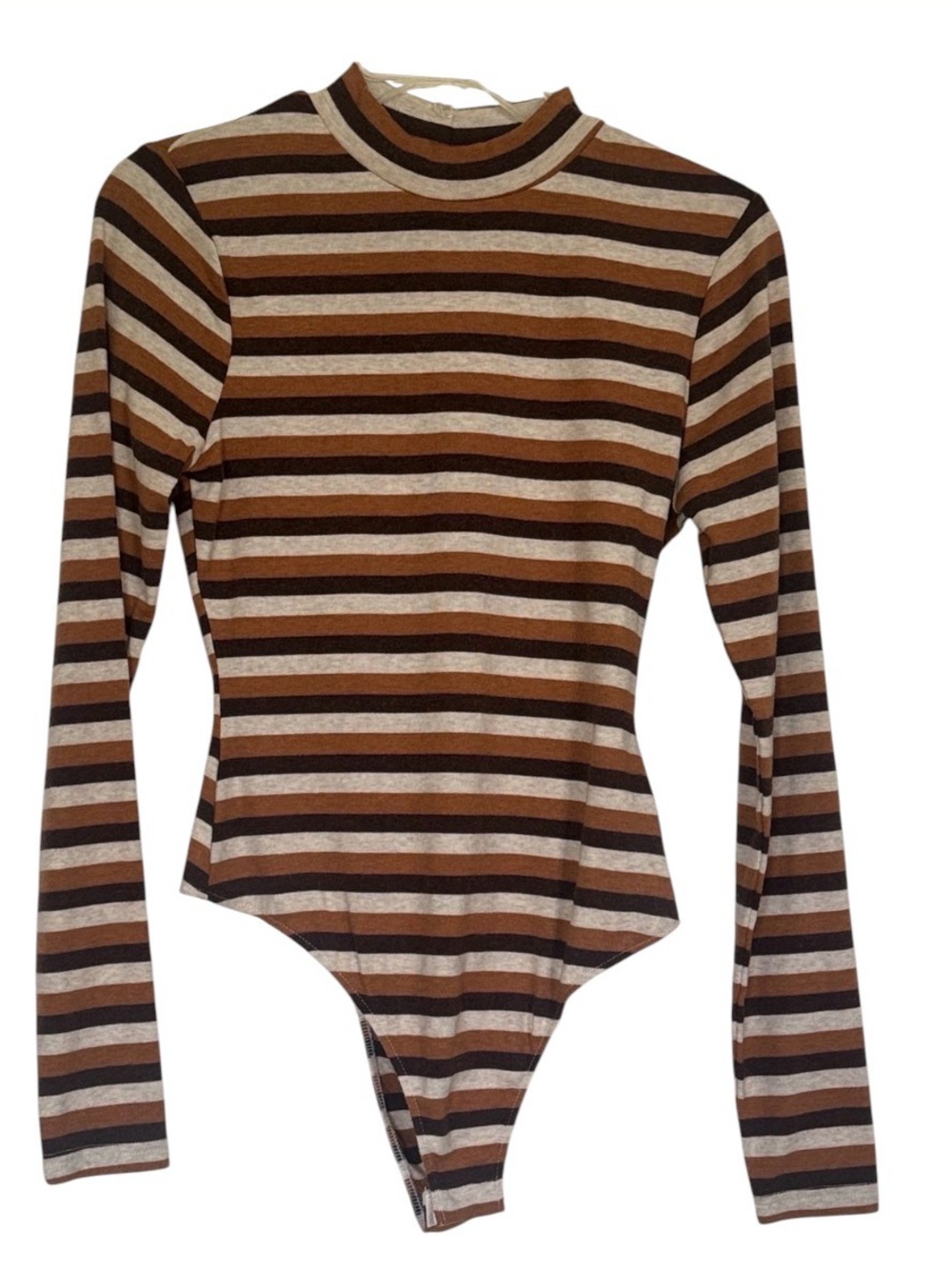 LE LIS Striped Long Sleeve Striped Bodysuit Brown Neutrals Small NEW Boho 90s